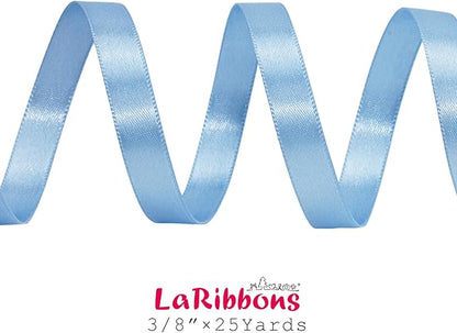 LaRibbons Light Blue Satin Ribbon 3/8 Inch 25 Yards Luxury Double Faced Blue Silk Ribbon for Flower Bouquet Crafts Gift Wrapping Wedding Party Babyshower Decoration