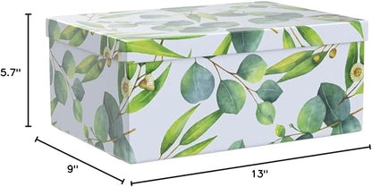 Soul & Lane Decorative Cardboard Storage Boxes with Lids for Home Decor and Organization, Set of 3 Large Keepsake Boxes for Memories & Gifts, Nesting Floral Photo Storage Containers, Sprigs Of Green