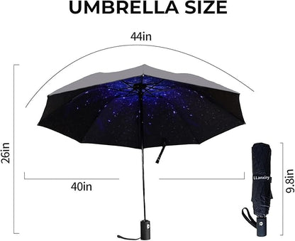 LLanxiry Compact Travel Umbrella, 44" Canopy, Automatic Open/Close Windproof Umbrella, 210T Pongee, 8-Rib Fiberglass, Travel Size Mini, Portable Rain/Sun Umbrellas UPF 50+ with Cover