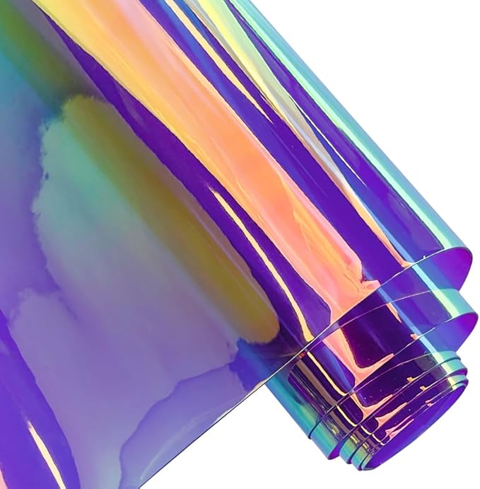 ONEART | 16 Gauge Holographic Iridescent Plastic Vinyl, 16"x54" Transparent Vinyl Fabric-Purple