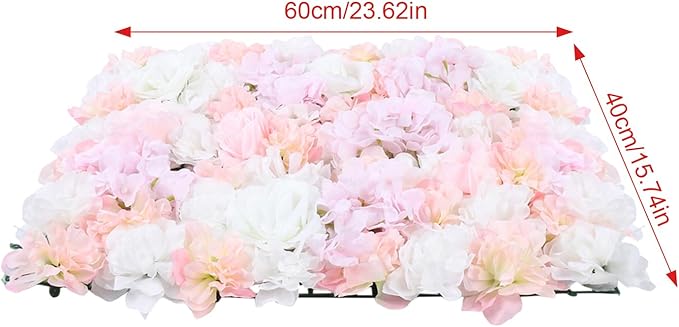 20 Pack Flowers Wall Panels Artificial Flowers Wall Decoration Flower Wall Mat Silk Flower Panels Rose Hydrangea Wall Backdrop for Wedding Party Home Christmas Festival, 24 x 16 inch (B)