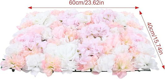 20PCS Artificial Flower Panels, Pink Silk Wedding Flower Panels Banquet Flowers Board, Flower Backdrop Wall for Photo Party Wedding Background Decor