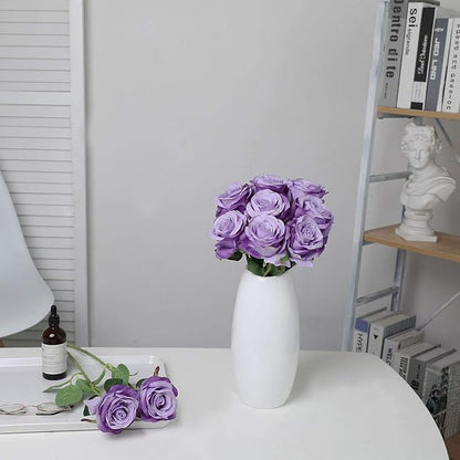 Nubry Artificial Silk Rose Flower Bouquet Lifelike Fake Rose for Wedding Home Party Decoration Event Gift 10pcs (Light Purple)
