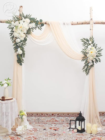 Wedding Arch, Artificial Flowers, Wedding Decor with Drapes (Set of 4)，Be Suited to Banquet, Party, Wedding Decor Ceremony and Background Decoration (White)