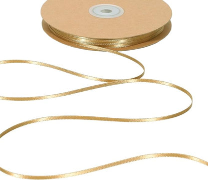 LaRibbons Gold Satin Ribbon 1/8 Inch 100 Yards Thin Luxury Double Faced Pale Gold Silk Ribbon for Flower Bouquet Crafts Gift Wrapping Wedding Christmas Decoration