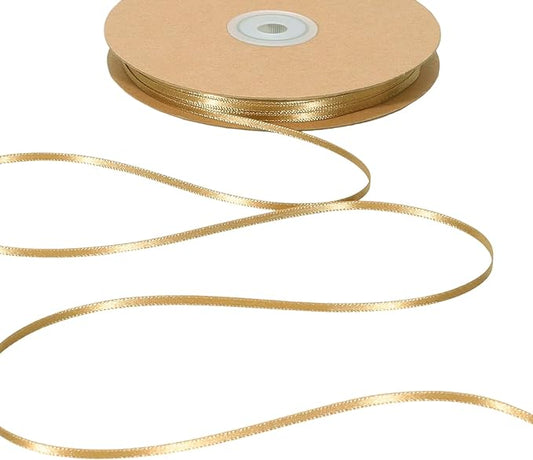 LaRibbons Gold Satin Ribbon 1/8 Inch 100 Yards Thin Luxury Double Faced Pale Gold Silk Ribbon for Flower Bouquet Crafts Gift Wrapping Wedding Christmas Decoration