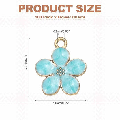 MECCANIXITY Enamel Charm Cherry Blossom Alloy Cute Small Flower Charm Gold Plated Pendant for Jewelry Making