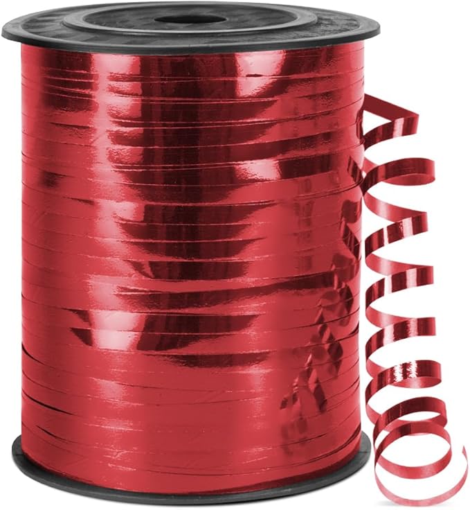 500 Yards Metallic Shiny Curling Ribbon with Spool, 1/5" Curly Ribbons - Perfect for Gift Wrapping, Florist Flowers, Birthday Party Decorations, and Balloon String Ribbon in Red