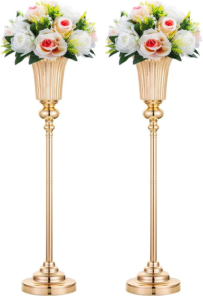 NUPTIO Metal Versatile Trumpet Vase, 26.7'' H x 6.2'' W x 5.7'' D, Gold, Set of 2, Ideal for Wedding, Events, and Home Decor