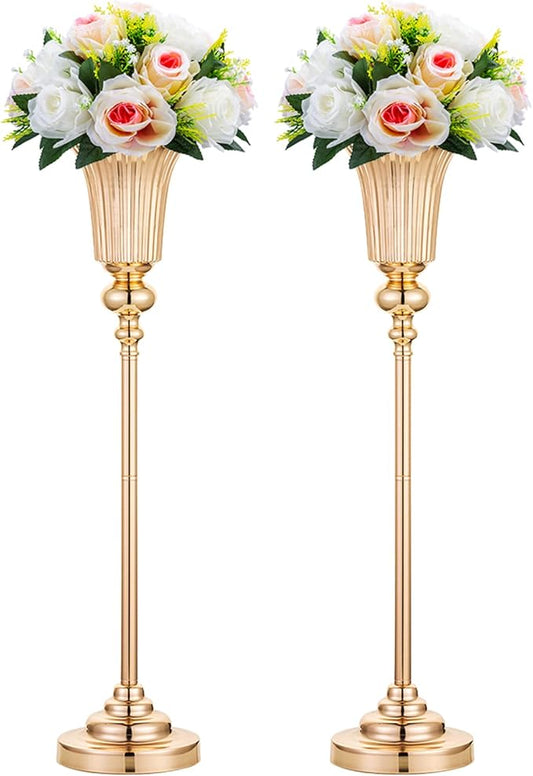 NUPTIO Metal Versatile Trumpet Vase, 26.7'' H x 6.2'' W x 5.7'' D, Gold, Set of 2, Ideal for Wedding, Events, and Home Decor