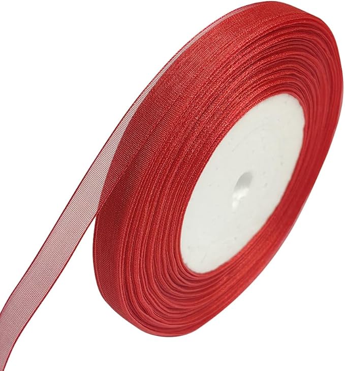 Chenkou Craft Solid Organza Ribbon 1/2" 1 Roll 50 Yards Christmas Red Craft Bow Party Decoration Packing Ribbons (Red, 1/2"(12mm))