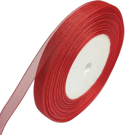Chenkou Craft Solid Organza Ribbon Assorted 50 Yards 1 Roll Craft Bow Party Decoration Packing Ribbons (Red, 3/8"(10mm))