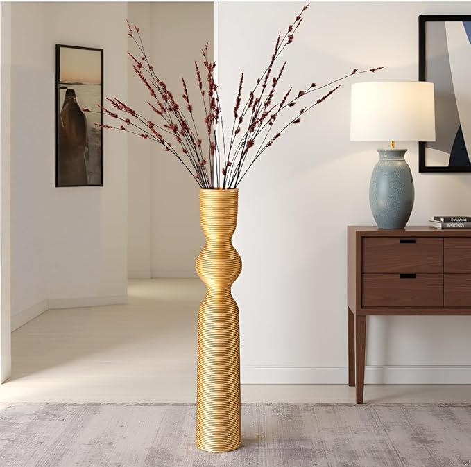 Gold Resin Floor Vase, 23.62'' Tall Decorative Vase, Ideal for Dried Pampas Grass & Home Decor, Modern Tall Floor Vase for Living Room/Entryway