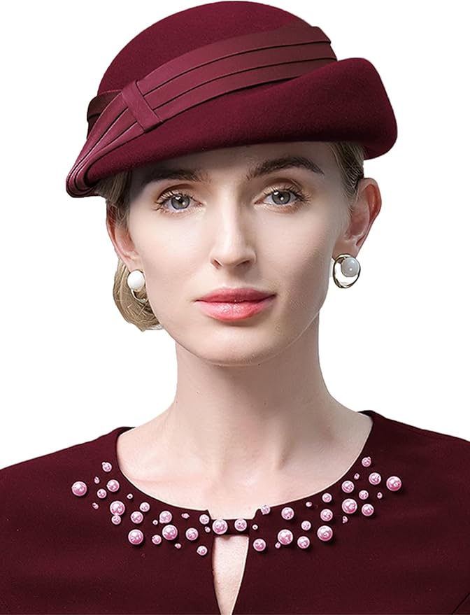 Women Wool Felt Ribbon French Fashion Vintage Millinery Beret Hats Top Cap Ladies Party Wedding Fedoras Chapeau