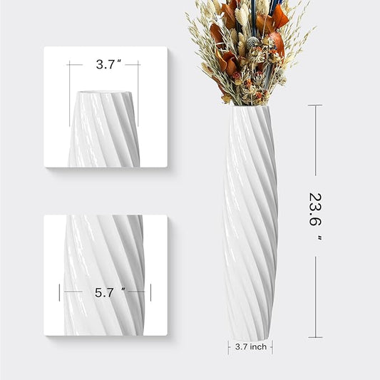 Tall Floor Vase, 23.6 inches Tall Vases Sturdy, Luxury, Textured for Decorative Branches Dried Flowers, Floor Vase for Rustic, Living Room, Shelf Decor (White)