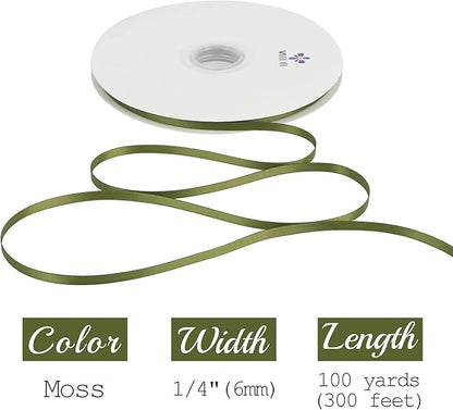 MEEDEE Moss Green 1/4 Inc Ribbon Spring Moss Satin Double Face Satin Ribbons Green Wedding Ribbons for Gift Wrapping Hair Ribbon for Card Making Green Favor Decor Crafts, 100 Yards
