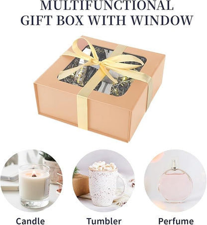 Rose Gold Gift Boxes with Window,7.5"x7.5"x3.1" Bridesmaid Boxe for Gift Giving,Birthday Gift Box with Magnetic,Closure Lid Gift Boxes for Presents,Cute Boxe,Luxury for Gift Packaging,Gift Box for Wrapping Gifts