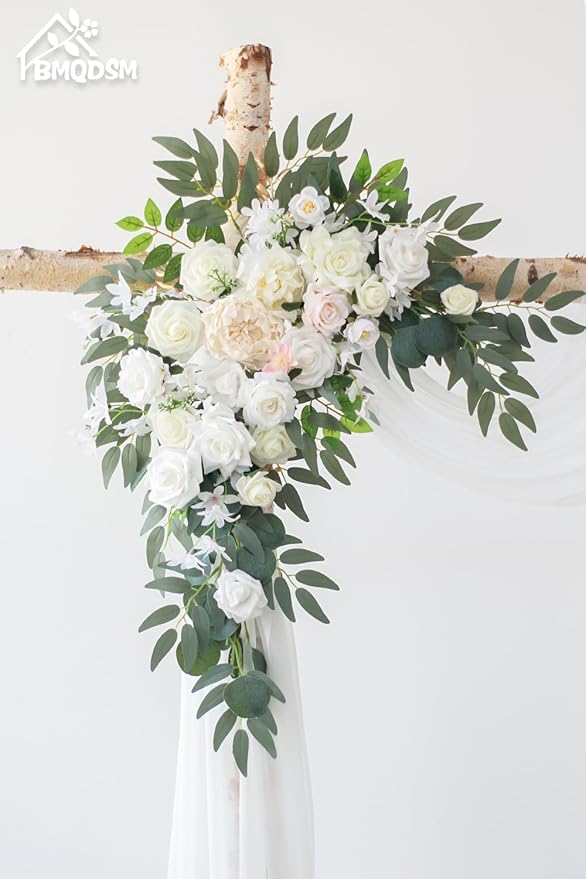 Artificial Flowers Wedding Arch Decor Arch Flowers (Set of 2) for Wedding Welcome Sign and Backdrop Decoration (New White)