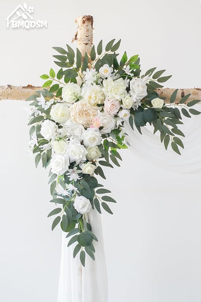 Artificial Flowers Wedding Arch Decor Arch Flowers (Set of 2) for Wedding Welcome Sign and Backdrop Decoration (New White)