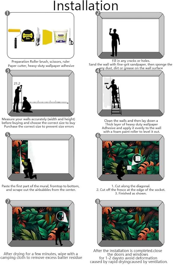 Colorful Tropical Flowers and Leaves Seamless Pattern Mural, Fresh and Unique Background Wall Decorations（Non-self-Adhesive）