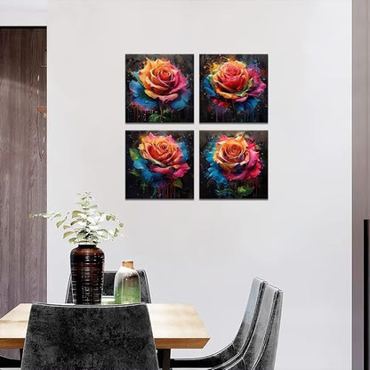 Pankila Colorful Rose Wall Art Floral Pictures Canvas Prints Abstract Rose Flower Wall Decor for Living Room Bedroom Bathroom Home Decorations Framed Artwork Ready to Hang (20''W x 20''H x 4)