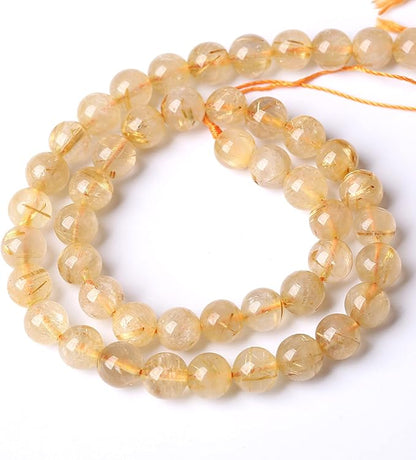 4MM 88PCS Natural Stone Golden Rutile Quartz Beads Gemstone 2A Grade Actinolite Semi Precious Crystal Loose Beads for Jewelry Making DIY Bracelet Necklace 1 Strand