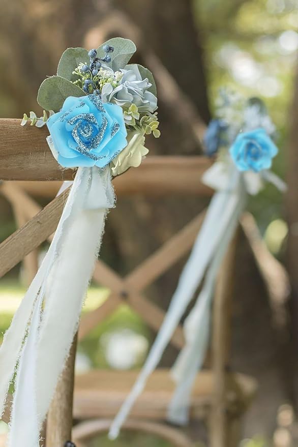 Light Blue Glitter Roses 100pcs Blue Foam Roses 2.56" Glitter Flowers Fake Roses for Baby Shower Centerpieces Faux Floral Arrangement Wedding Cake Flowers Decorations (Light Blue)