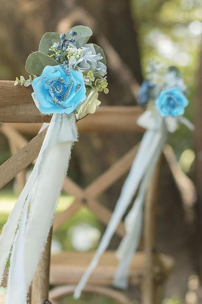 Light Blue Glitter Roses 100pcs Blue Foam Roses 2.56" Glitter Flowers Fake Roses for Baby Shower Centerpieces Faux Floral Arrangement Wedding Cake Flowers Decorations (Light Blue)