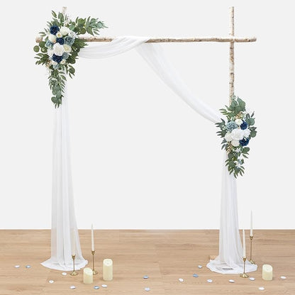 PONATIA Wedding Arch Flowers Kit (Pack of 3) with 26Ft White Arch Draping Fabric, Dusty Blue Flowers for Ceremony and Reception Wedding Decoration