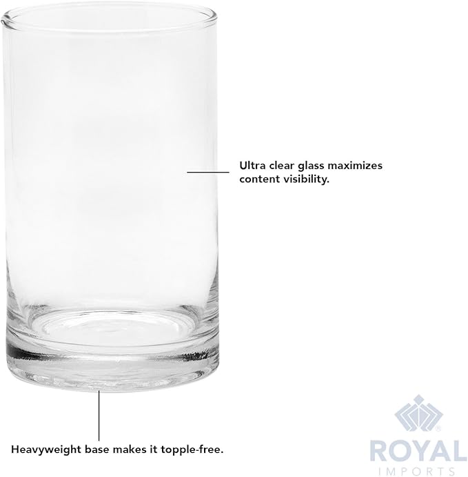 Royal Imports Flower Glass Vase Decorative Centerpiece for Home or Wedding - Cylinder Shape, 6" Tall, 6" Opening, Clear