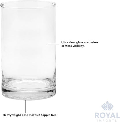 Royal Imports Flower Glass Vase Decorative Centerpiece for Home or Wedding - Cylinder Shape, 6" Tall, 6" Opening, Clear