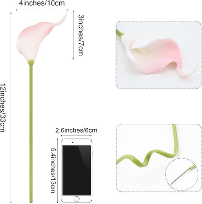 SITUMEIZI 24 PCS Pink Fake Flowers Artificial Calla Lily Silk Flowers Real Touch for Mother's Day Easter Home Kitchen Decor Wedding Bouquet Office Spring Decoration