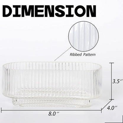 Ribbed Glass Vases, Clear Vases for Flowers Set of 2, Glass Vase for Centerpieces, Rectangle Vase for Living Room, Bedroom, Kitchen, Dining Table, Shelf, Wedding
