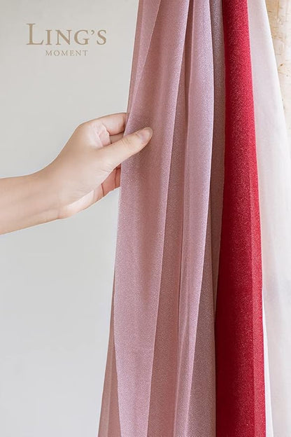 Ling's moment Wedding Arch Draping Fabric 3 Panels 20Ft Chiffon Fabric, Sheer Hanging Drapes Arrangement for Wedding Ceremony Backdrop Outdoors Party Swag Home Decor (Dusty Rose & Burgundy & Blush)