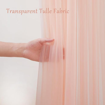 30x10ft Peach Tulle Backdrop Curtain with Lights String for Parites, Sheer Backdrop Curtains for Wedding Baby Shower Birthday Party Photo Shoot Decorations