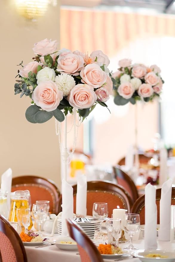 12pcs Roses Artificial Flowers Pink Fake Roses Flowers with Long Stems Silk Flowers for Wedding Bouquet Centerpices Decorations Party Bridal Baby Shower Home Decor