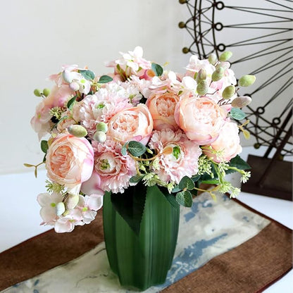 ASTRYAS Artificial Peony Flower 2Pcs Silk Peonies Fake Peony Flowers Floral Arrangements Dining Table Centerpieces for Kitchen Bridal Wedding Party Decor(Light Pink)
