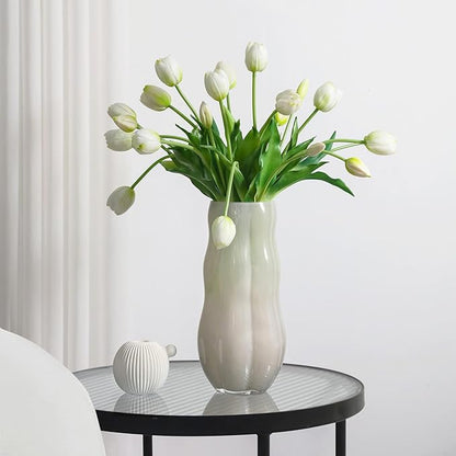 Artificial Flowers 20pcs Fake Tulips Real Touch, Faux Latex Tulips Flowers with Gift Box Soft Faux Tulips Bouquets Arrangements for Party Wedding Home Room Decoration(White)