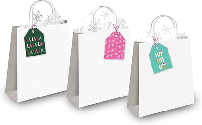 Pro Supply Global 24 Count of 2.5 Inch x 3 Inch Pre Strung Christmas FA La La Gift Tag Assorted Printed Designs on Large Cardstock Gift Hang Tags - Ideal to Use on Bags
