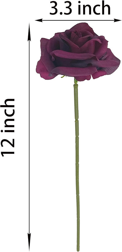 Artificial Satin Rose Flower Heads,48 Pcs Silk Rose Heads with Stems,3.3'' Rose Artificial Flowers Bulk,Artificial Rose Flower Heads for DIY Crafts Bouquet (48, Burgundy)