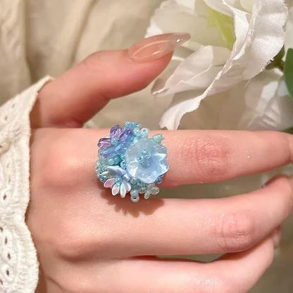 LadayPoa 100pcs Glass Bellflower Beads for Jewelry Making Trumpet Flower Beads Gradient Clear Cute Beads for Bracelets Making Aesthetic Bead Charms for DIY Necklace Decoration-Sky Blue