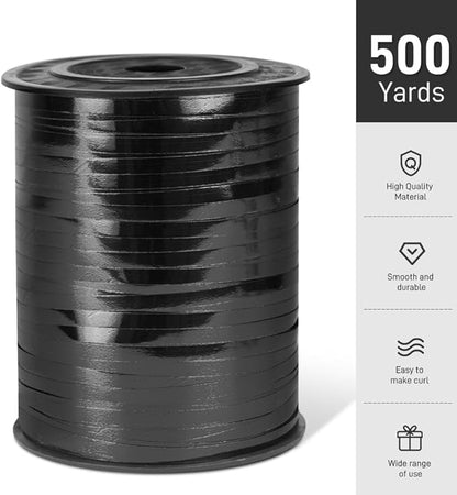 500 Yards Metallic Shiny Curling Ribbon with Spool, 1/5" Curly Ribbons - Perfect for Gift Wrapping, Birthday, Halloween, Christmas Party Decorations, and Balloon String Ribbon in Black