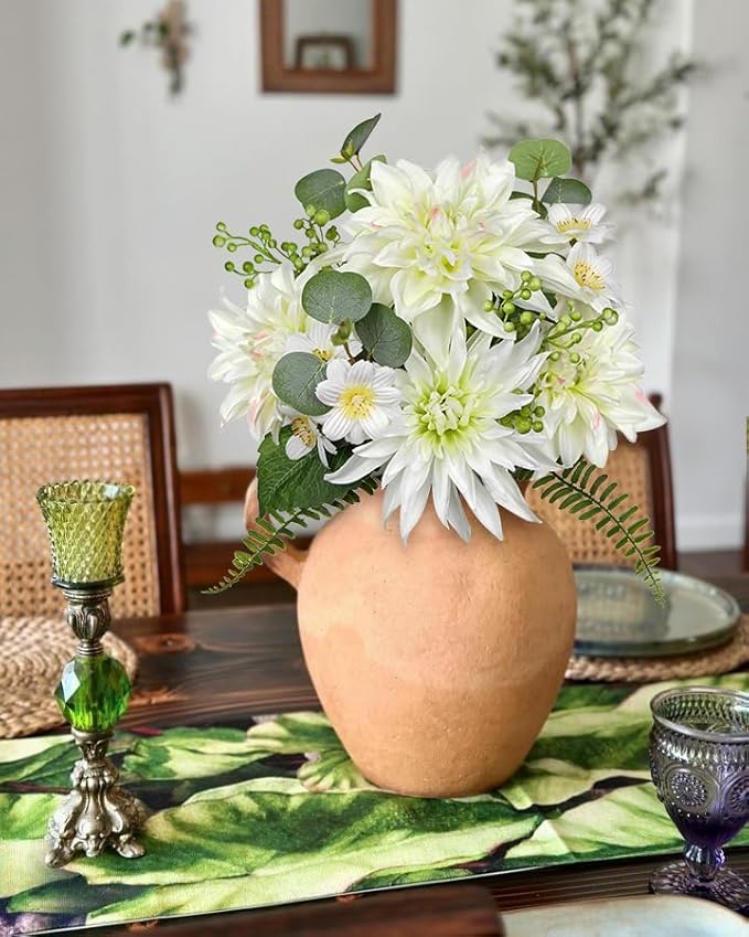 Dahlia Artificial Flowers 18PCS Fake White Flowers Realistic Dahlia Daisies Silk Flower Arrangements Faux Flowers for Vase Floral Centerpiece Arrangements Wedding DIY Bridal Bouquet Party Home Decor