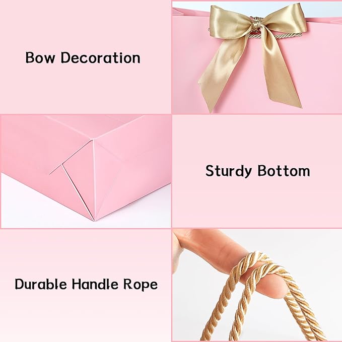 JMANNI Gift Bag, 1PCS Gift Bags Large with Ribbon and 1 Greeting Cards 2 Tissue Paper, Portable Paper Gift Bag with Handles, Birthday Gift Bags, Valentine's Day, Present Bags for Christmas Wedding Party Mothers Day