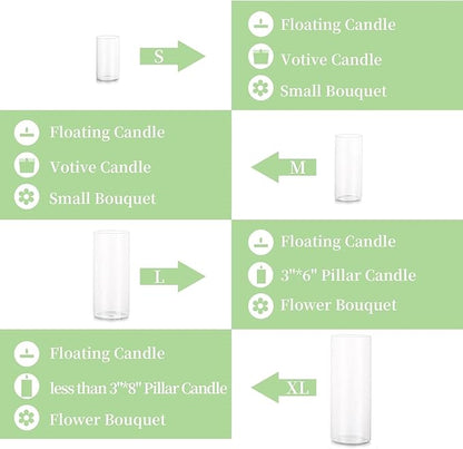 Glasseam Clear Cylinder Vases for Centerpieces, Glass Cylinder Vase Set of 6, Hurricane Vase for Flowers, Glass Cylinder Candle Holder for Pillar Candles, Floating Candle Vases for Wedding Decorations