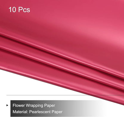 MECCANIXITY 10 Pcs Flower Wrapping Paper 22.8x22.8 Inch Waterproof Florists Wrapping Paper for Florist Bouquet Supplies, DIY Crafts, Gift/Gift Box Packaging Red