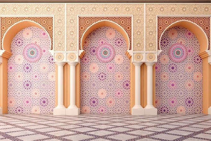 Yeele 6x4ft Bohemia Palace Backdrop Boho Style Pink Floral Wall Plaid Floor Dreamy Villa Inside Photography Background for Wedding Bridal Shower Girl Birthday Party Decor Portrait Photo Shoot Prop