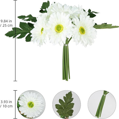 IPOPU 2 Bundles Artificial Gerbera Daisy Flower 14 Heads White Fake Chrysanthemums with Stems Faux Silk Daisy Flower for Wedding Bridal Bouquet Floral Arrangements Home Table Centerpiece Decor (White)