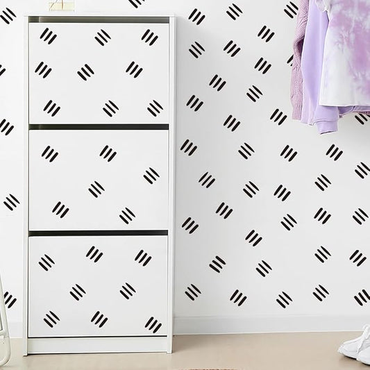 12x36 Inch Three Line Set - Boho Geometrical Shape Themed DIY Boho Wall Decal Mural Set - 80 Pcs Stickers for Wall, Kitchen, Nursery, Office Decor - Each Sticker 1.8x1.7 Inch (Boho Line Black)
