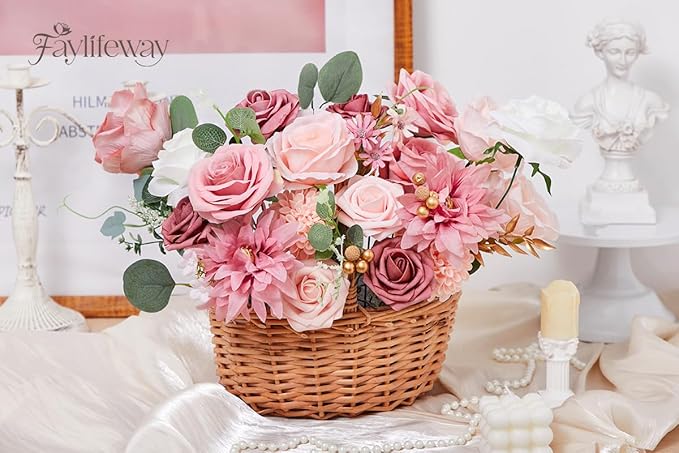 Artificial Flowers, Pink Silk Flowers for DIY Wedding Bouquets, Fake Cake Flowers for Centerpieces,Party, Table,Arrangement, Home Decor